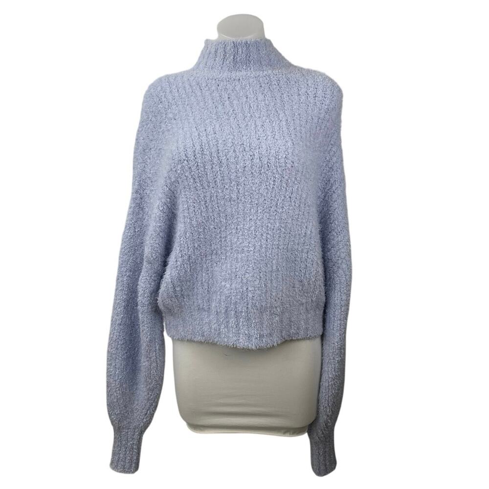 NA-KD Women's Blue Boucle Rib Knit Turtleneck Long Sleeve Sweater Top Size M
